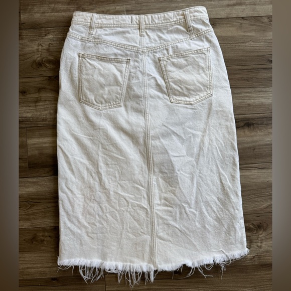 Free People We The Free Mambo Denim Midi Skirt Fringe hem 31 White wash New - Picture 13 of 16